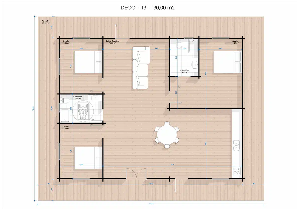 DECO_T3_130 Deco T3 130 — Casa de Madeira Pré fabricada Deco