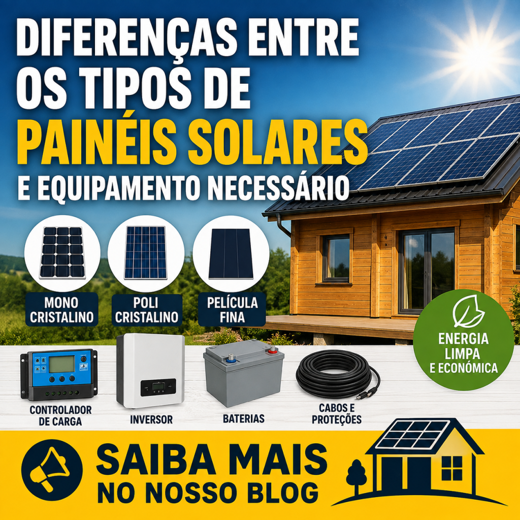 Diferenças entre os tipos de painéis solares e equipamento necessário