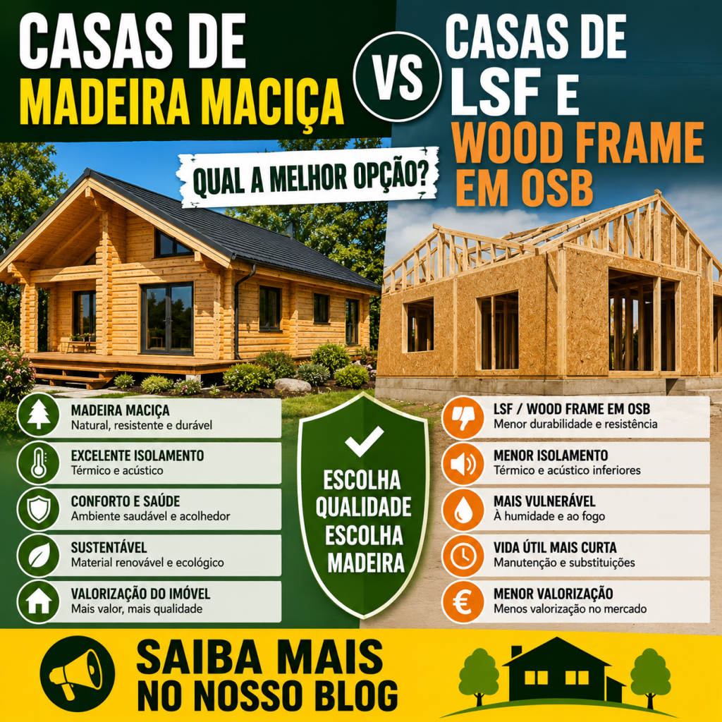 Casas de madeira maciça vs casas de LSF e Wood frame em OSB: qual a melhor opção?