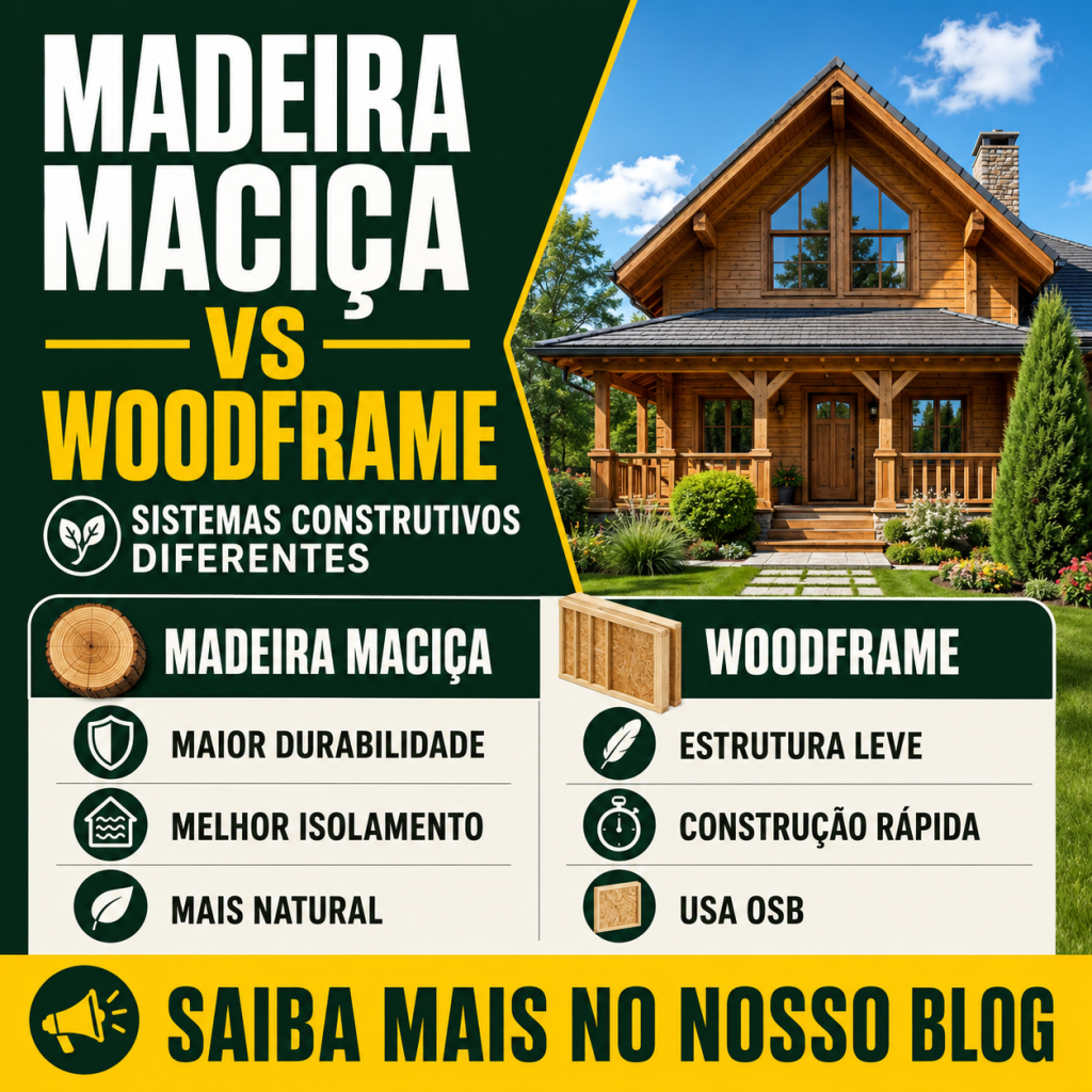 As casas de madeira maciça e o sistema woodframe são dois sistemas construtivos diferentes