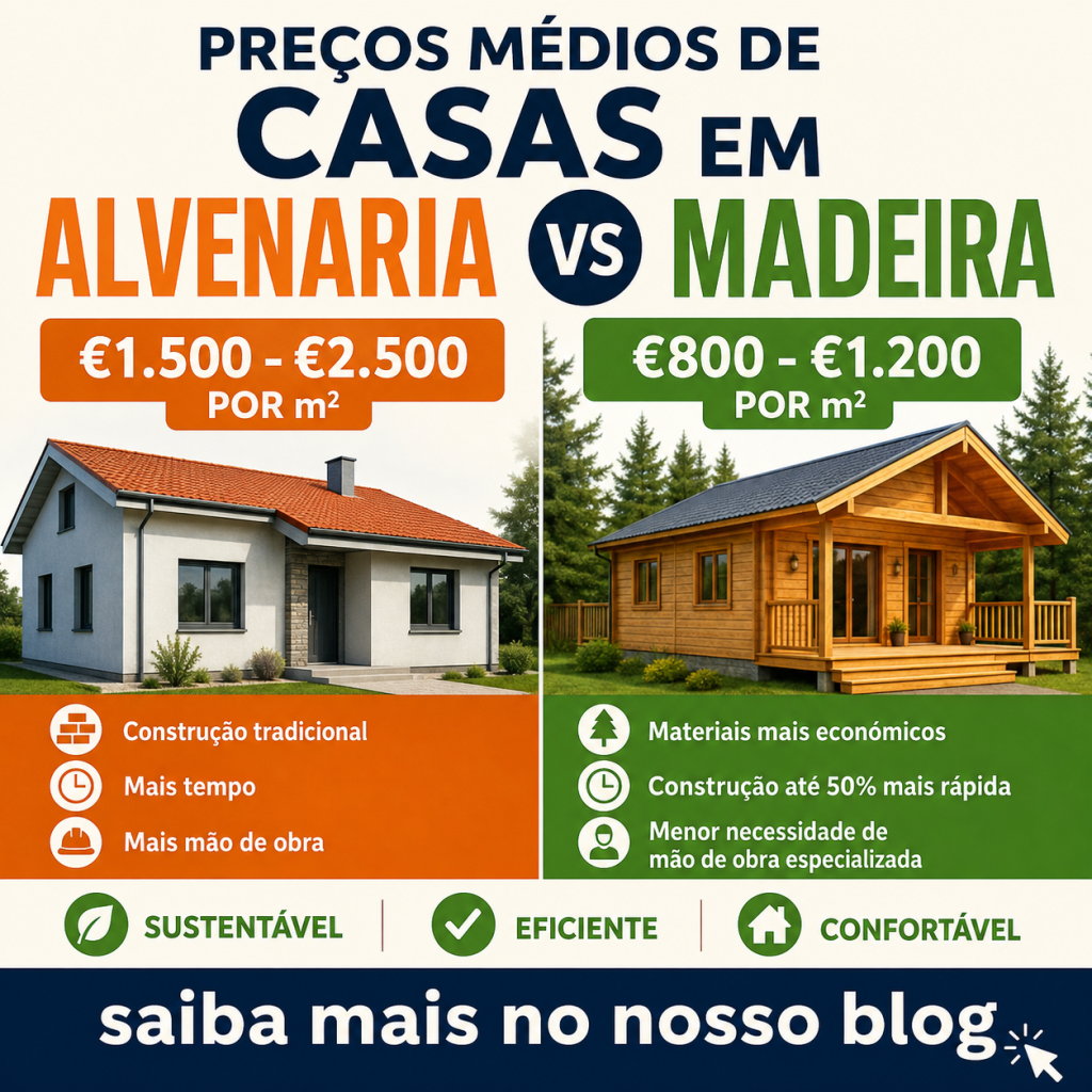 Preços médios de casas em alvenaria e de madeira