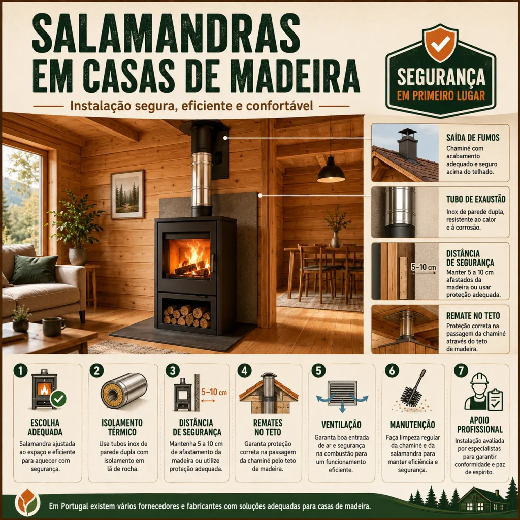 Salamandras em casas de madeira