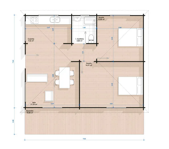 planta_week_t2 Planta week T2 — Casa de Madeira Pré fabricada Weekend T2 63m2